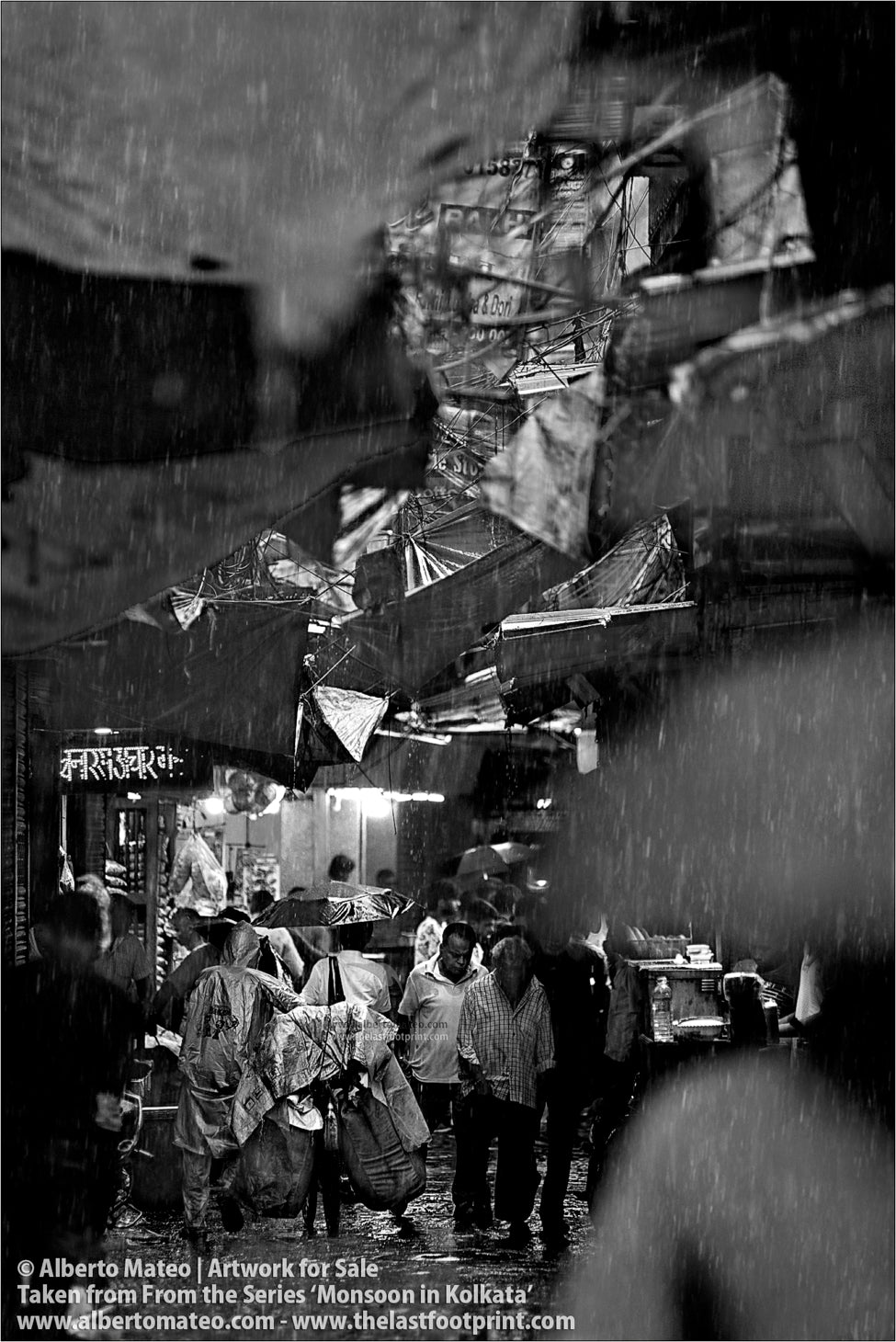 Rain in Bara Bazar, Kolkata, Bengal, India.
