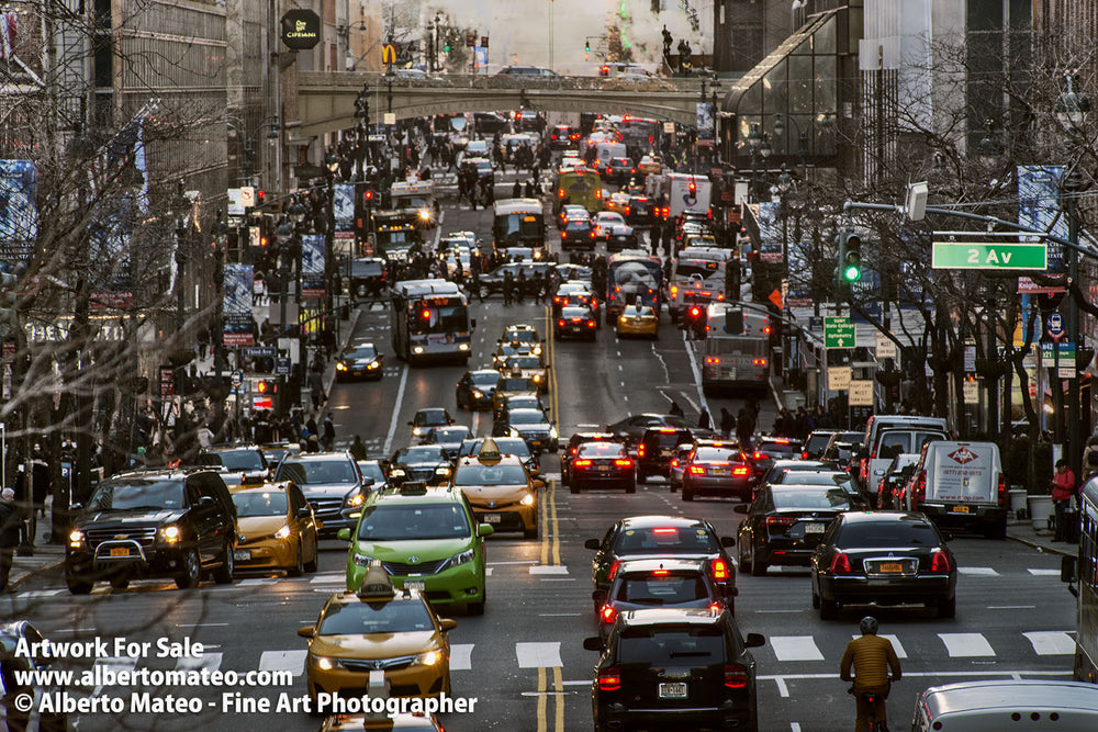 Heavy traffic in the 42nd street, New York, United States.