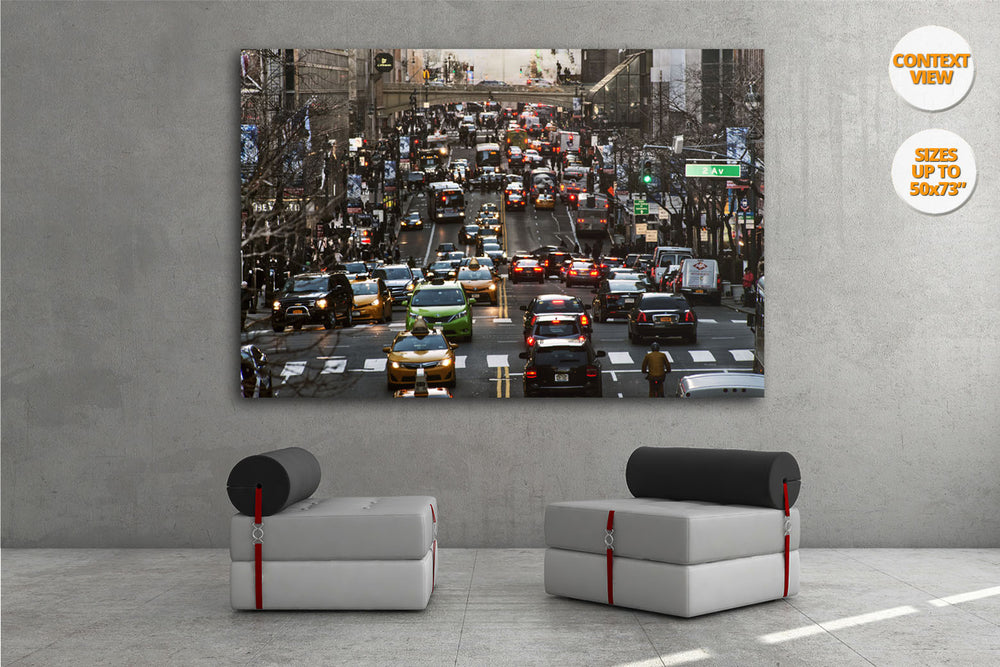 Dense traffic in the 42nd st, NYC, United States. | Print hanged in living room.