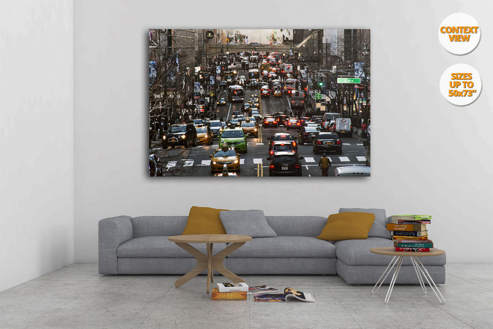 Traffic in the 42nd st, NYC, United States. | Living room view.