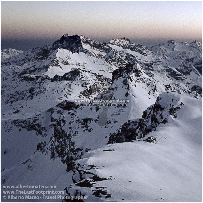 Mount Corno Bianco, dusk, Alps, Italy.  | Square crop.