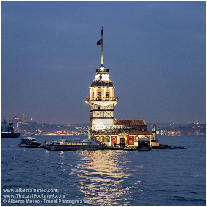 Kiz Kulesi at dusk, Uskudar, Istanbul, Turkey. | Square crop.