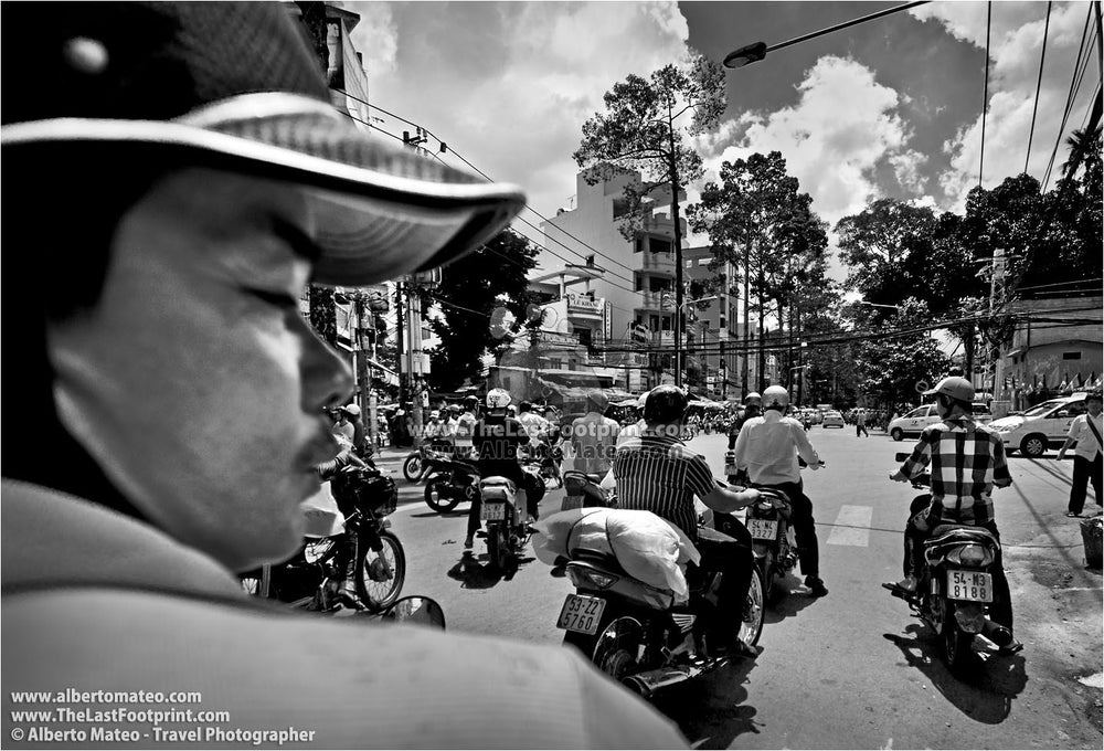 Traffic from a motorbike, Saigon, Vietnam.