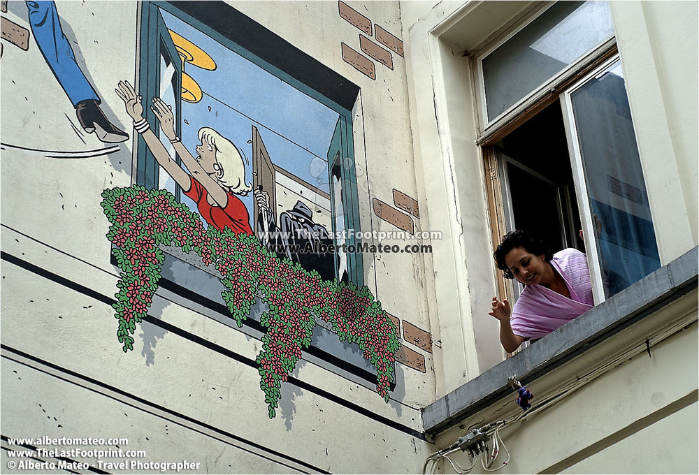 Comic painted on mural, Brussels. | Fine Arr Print.