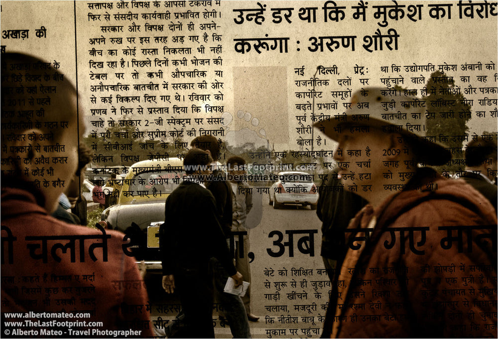 Buddist monks in the Connaught Place, New Delhi, India.