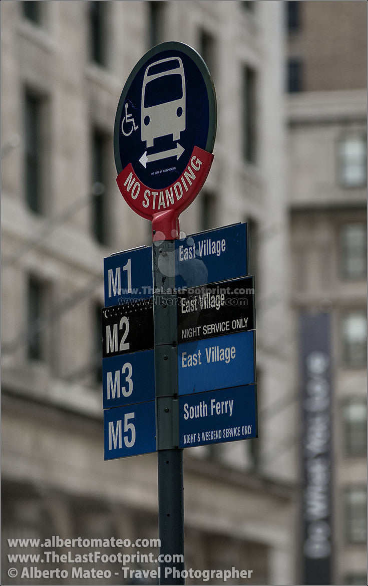 Bus stop in the Fifth Avenue, Manhattan, New York.