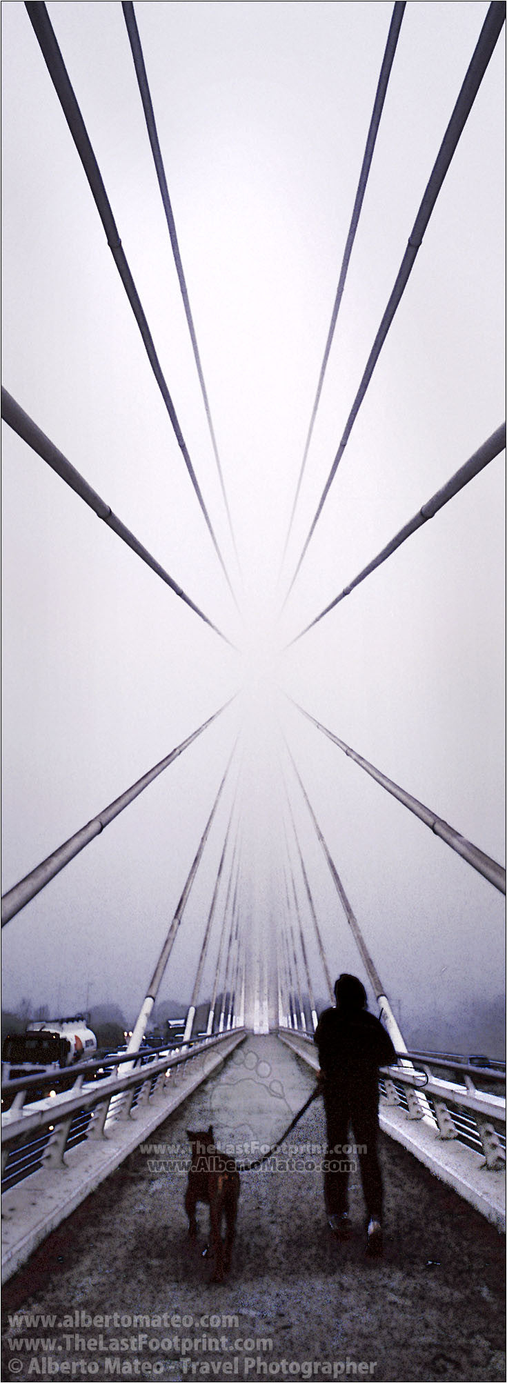 Fog in El Alamillo Bridge, Seville, Spain.