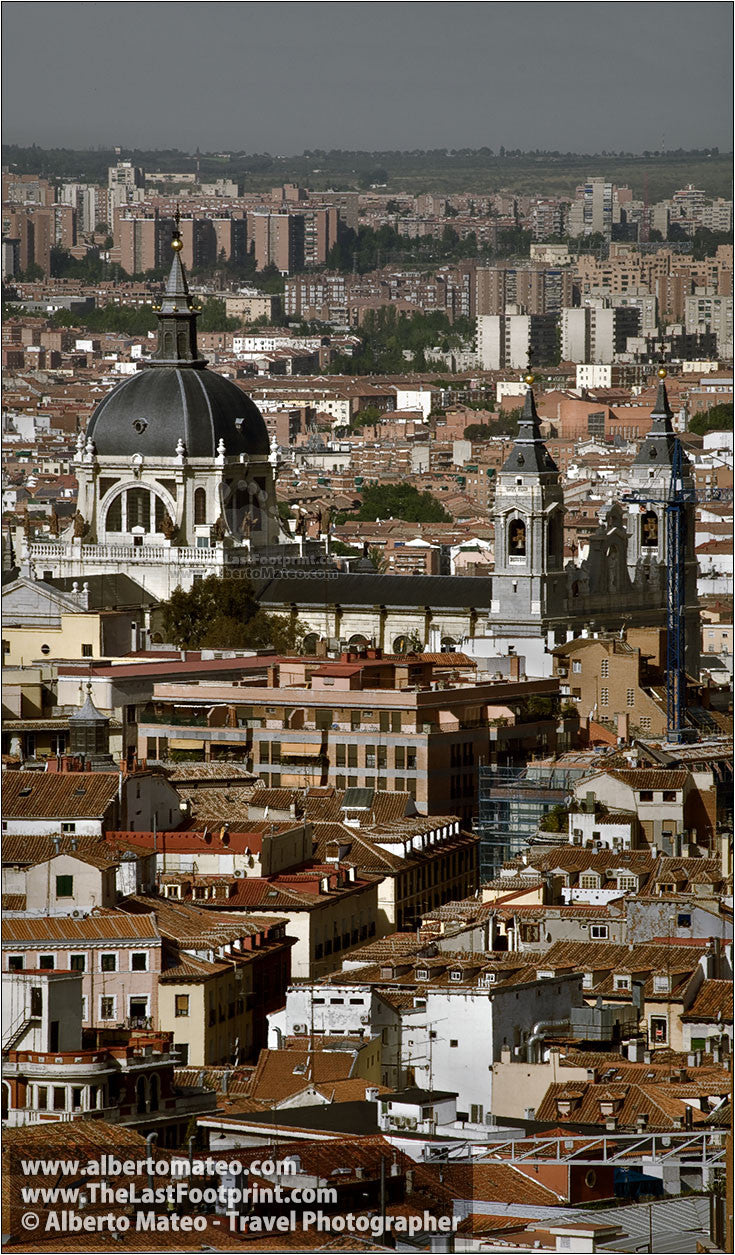 La Almudena Cathedral, aerial view of Madrid, Spain.