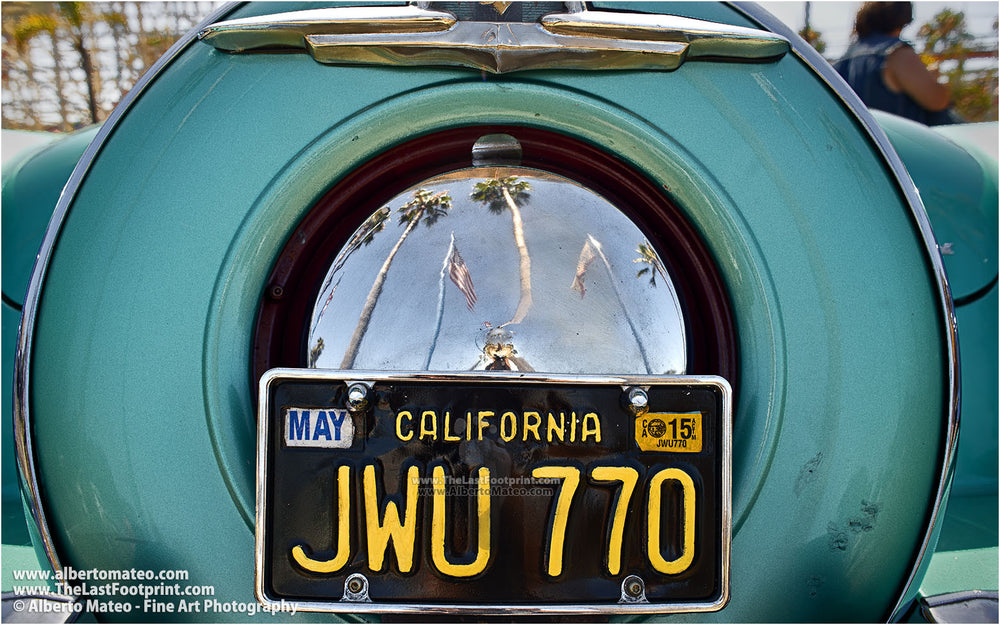 Reflections on Mercury spare wheel, San Diego. | Open Edition Print.