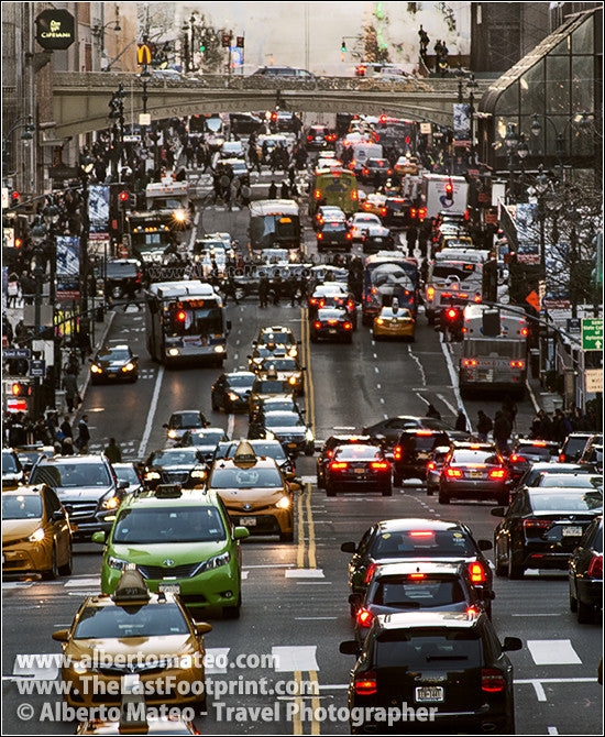 Dense traffic in the 42nd street, New York, United States.