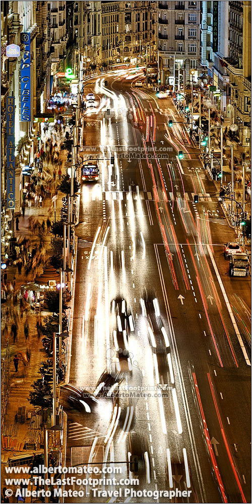 Gran Via by night, Madrid, Spain. | Open Edition Print.