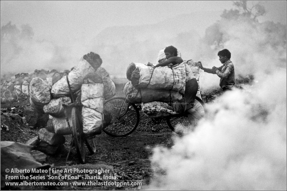 Men pushing a loaded Bicycle, Sons of Coal Series.