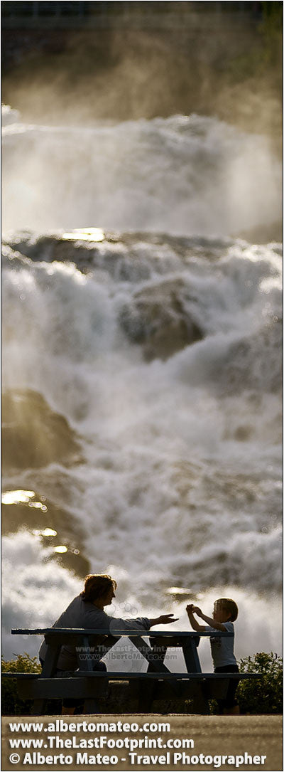 Great waterfall in Hellesylt, Geiranger, Sunnmore region, Norway.